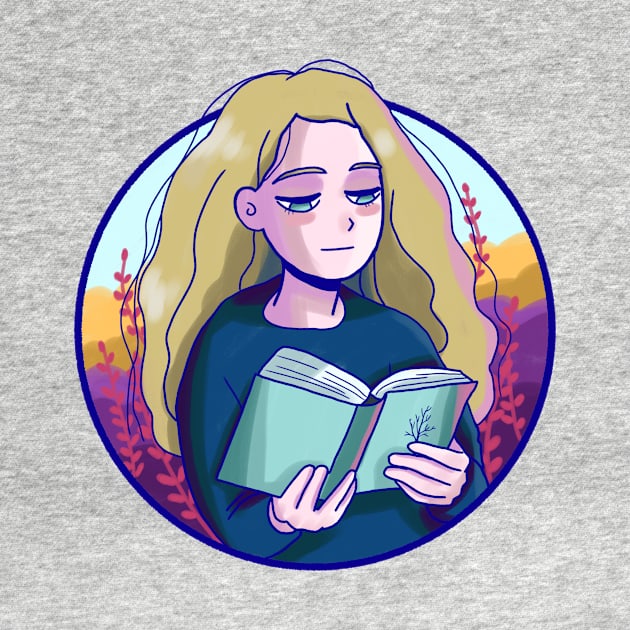 Cute blonde girl reading by Mayarart